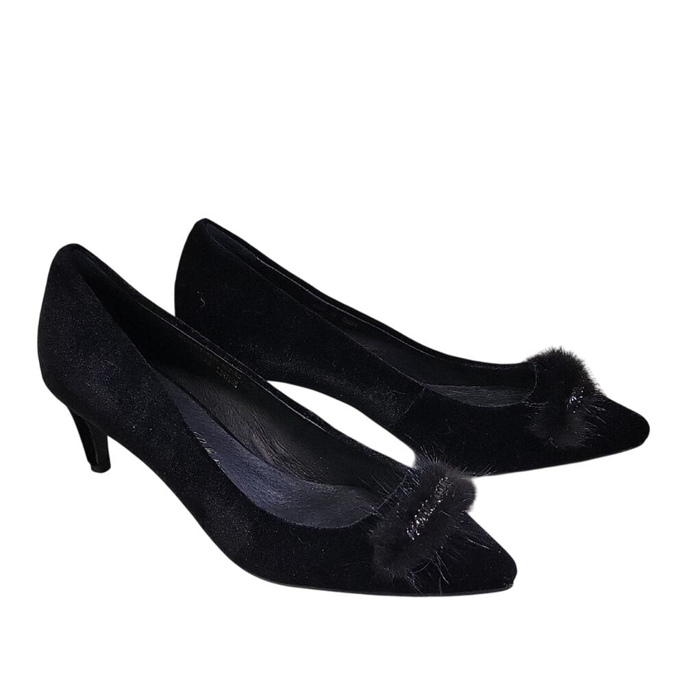 Raphael Sarti Black Velvet Shelly Heels Womens Size 39 US 8.5-9 NEW